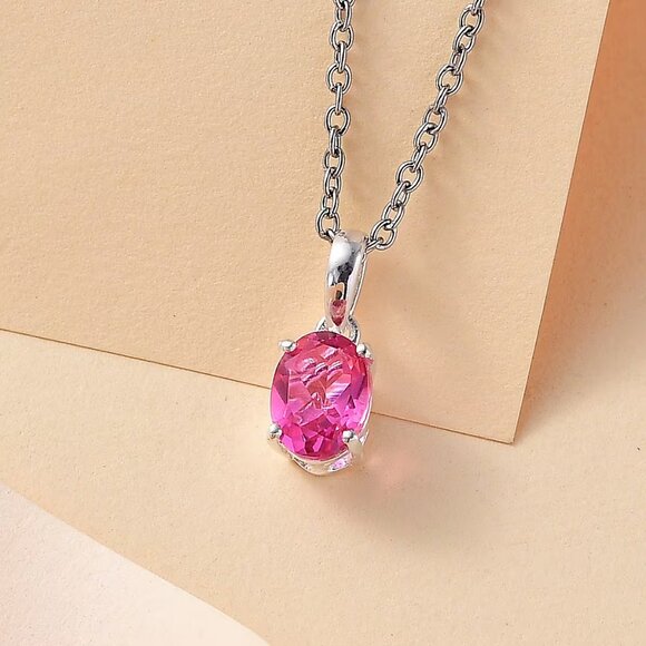 Pink Kunzite Quartz Solitaire Pendant in Sterling Silver with Stainless Chain - Picture 2 of 4